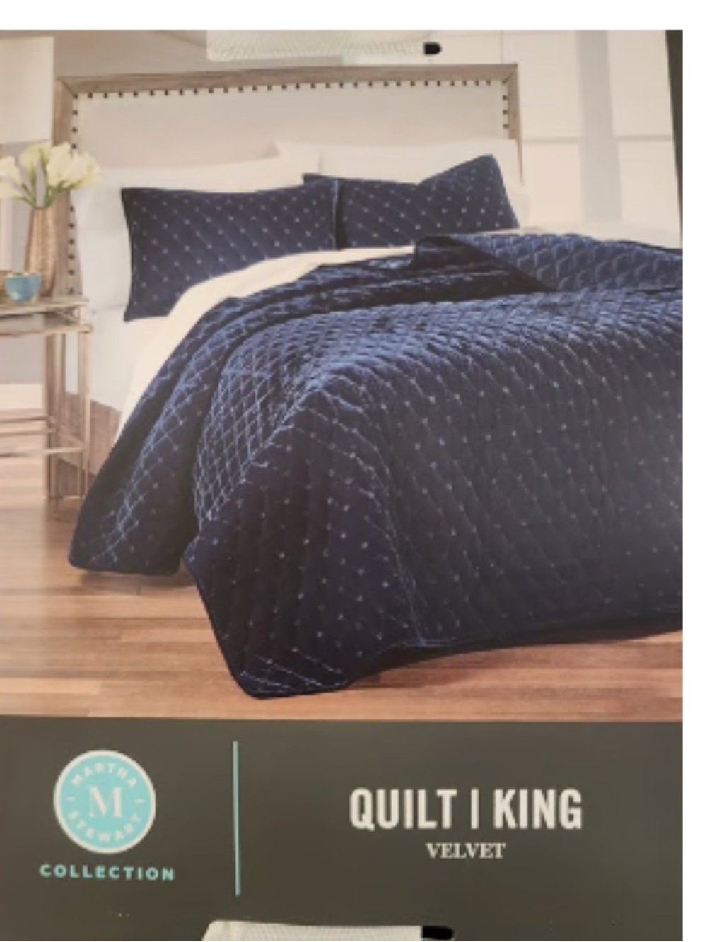 Martha Stewart Diamond Tufted
Navy Blue Geometric Quilted Velvet King Quilt